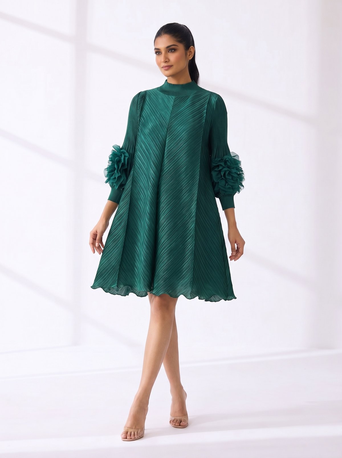 Flower Sleeves Pleat Dress
