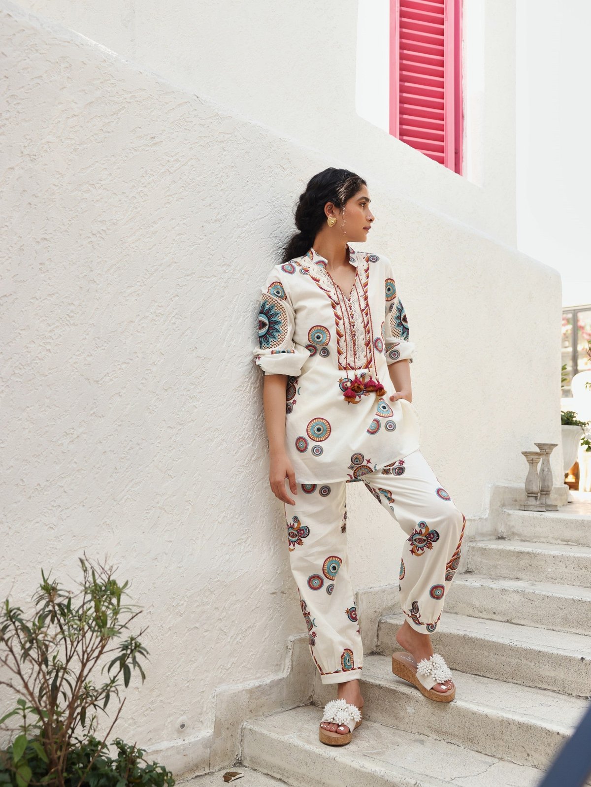 Maroon & Mustard Sun & Moon Print Co-ord Set