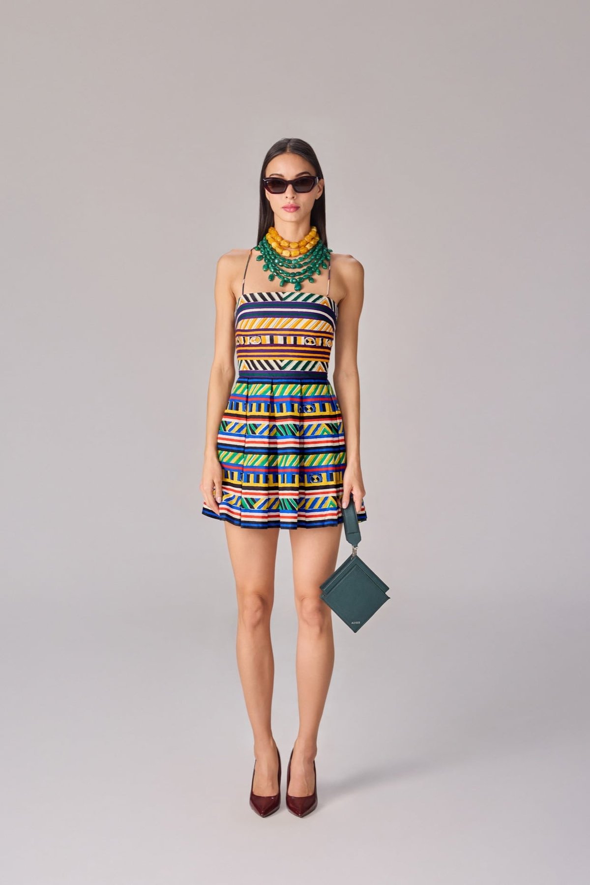 Multicolour Abstract Stripe Fit and Flare Mini Dress