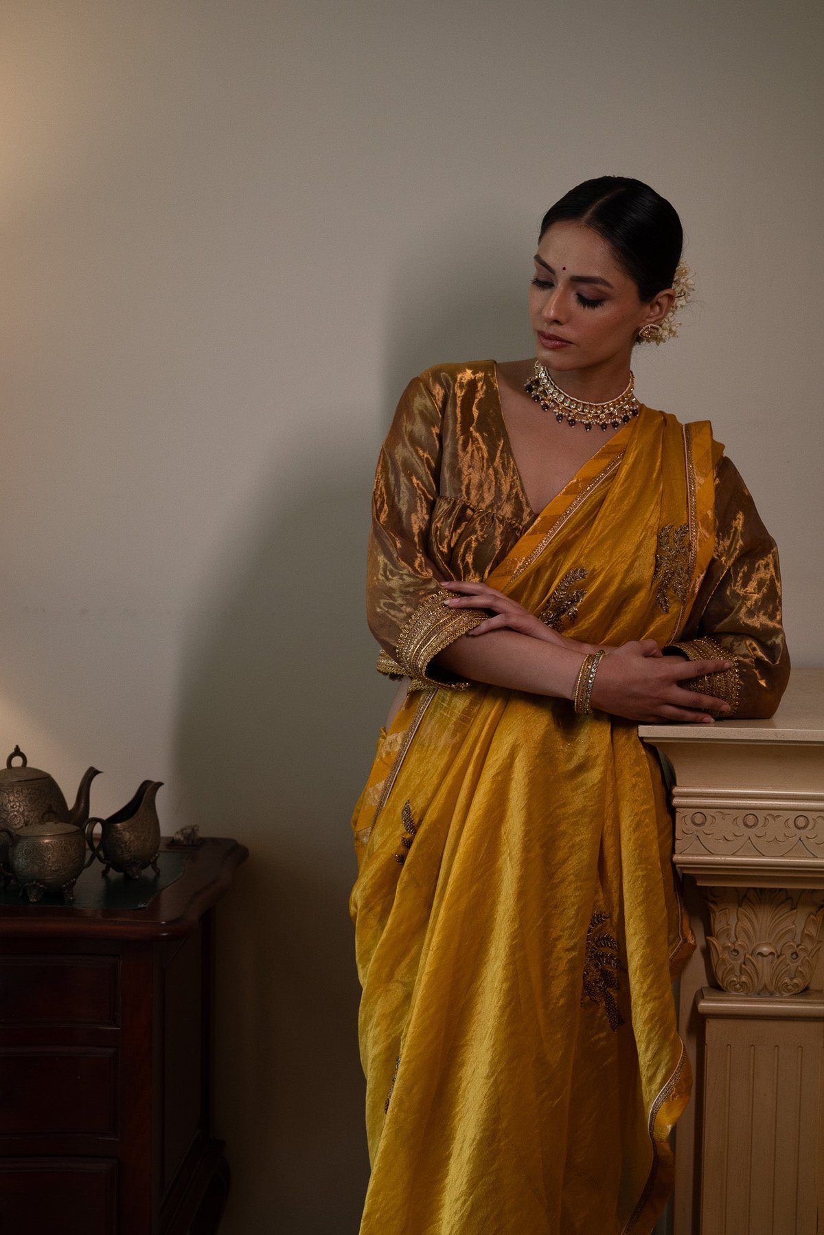 Golshan Saree In Yellow Pin Stripes