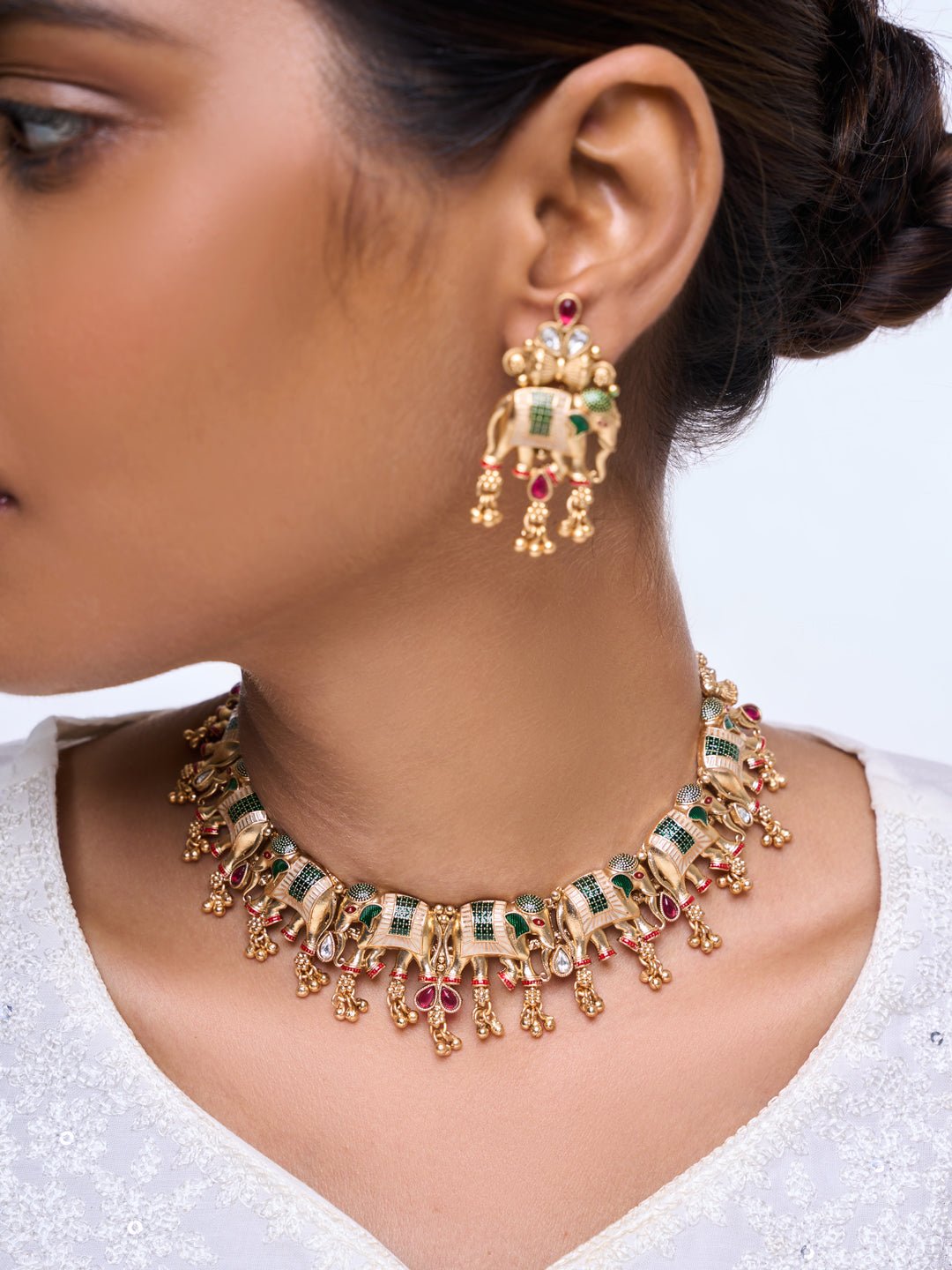 Meenakari Elephant Necklace Set
