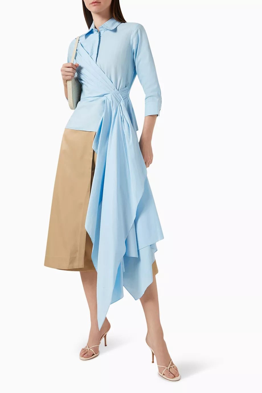 Sky Blue Cotton Poplin Draped Shirt