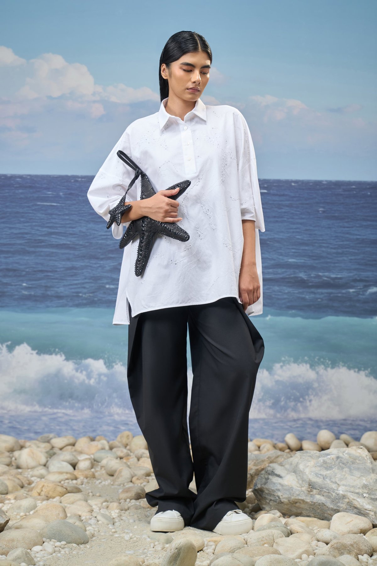 Oversized Free-Size Shirt Cotton Dobby – White