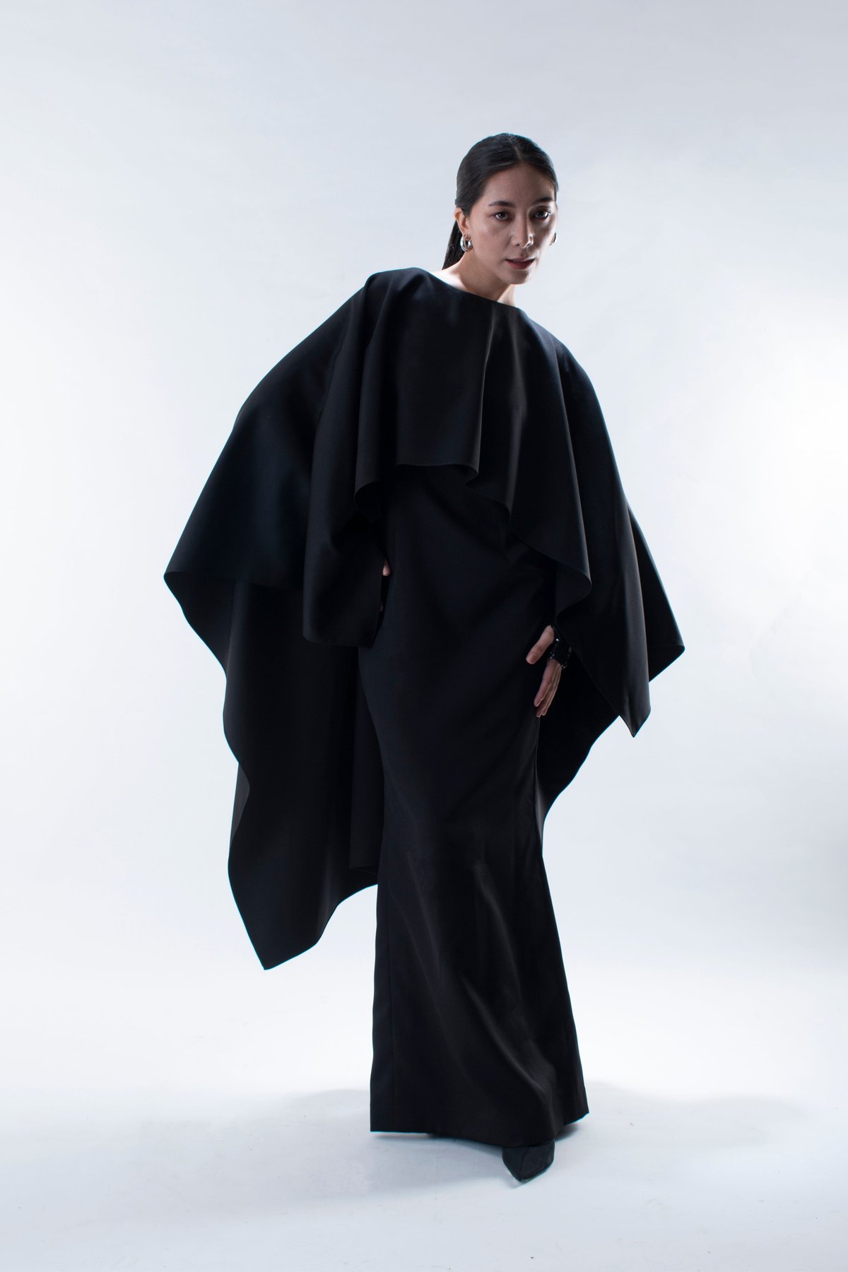 Draped Gown with Sequin Sleeves