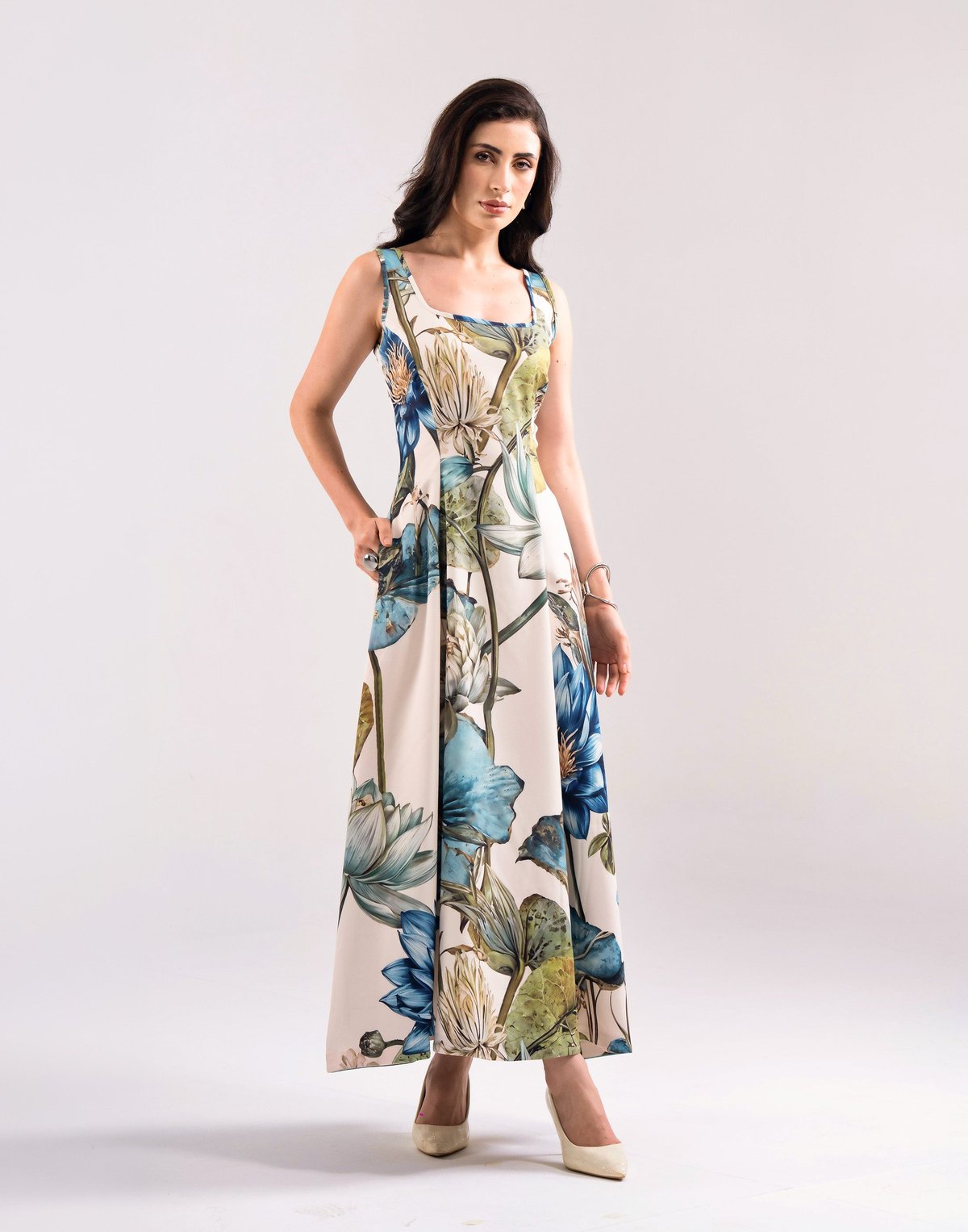 Azure Botanica Floral Midi Dress
