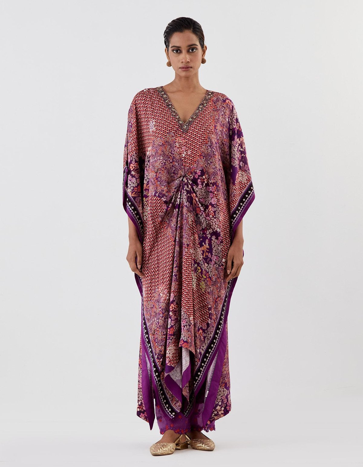 Purple Drape Kaftan with Pants