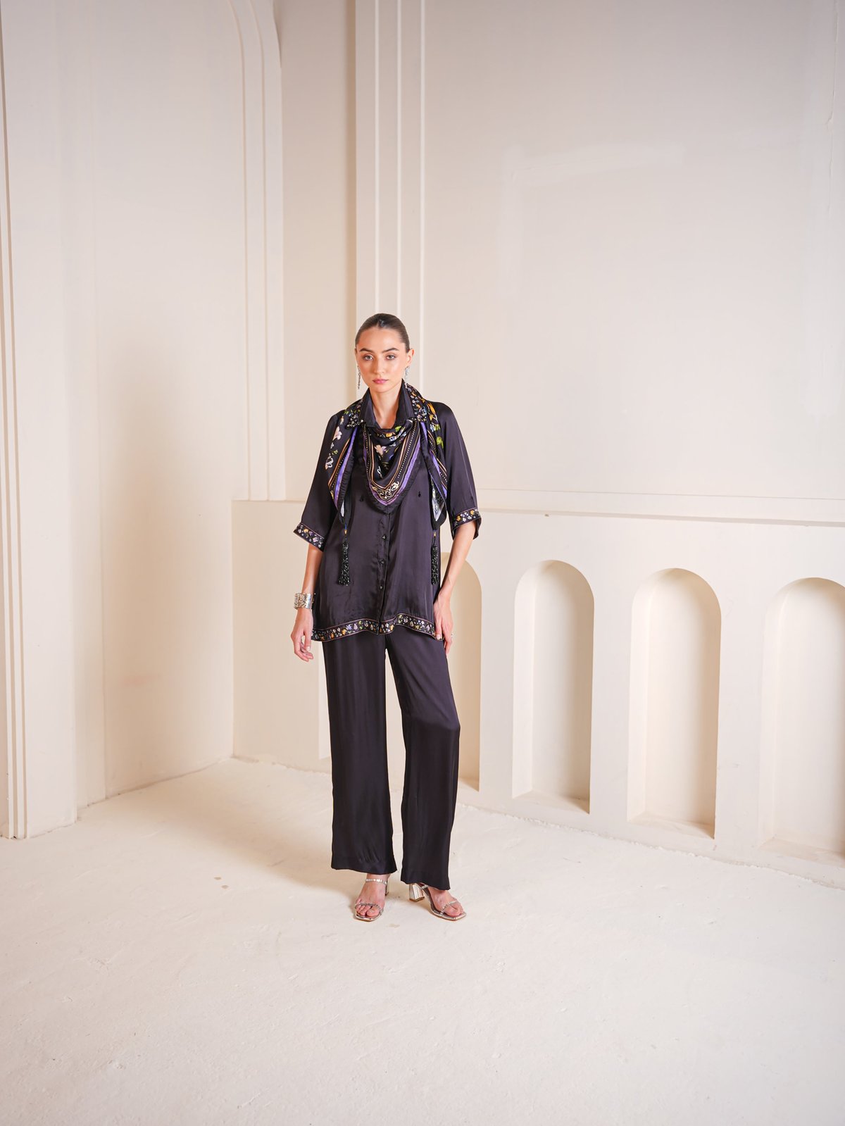 Jeliah Shirt With Scarf Pant Set