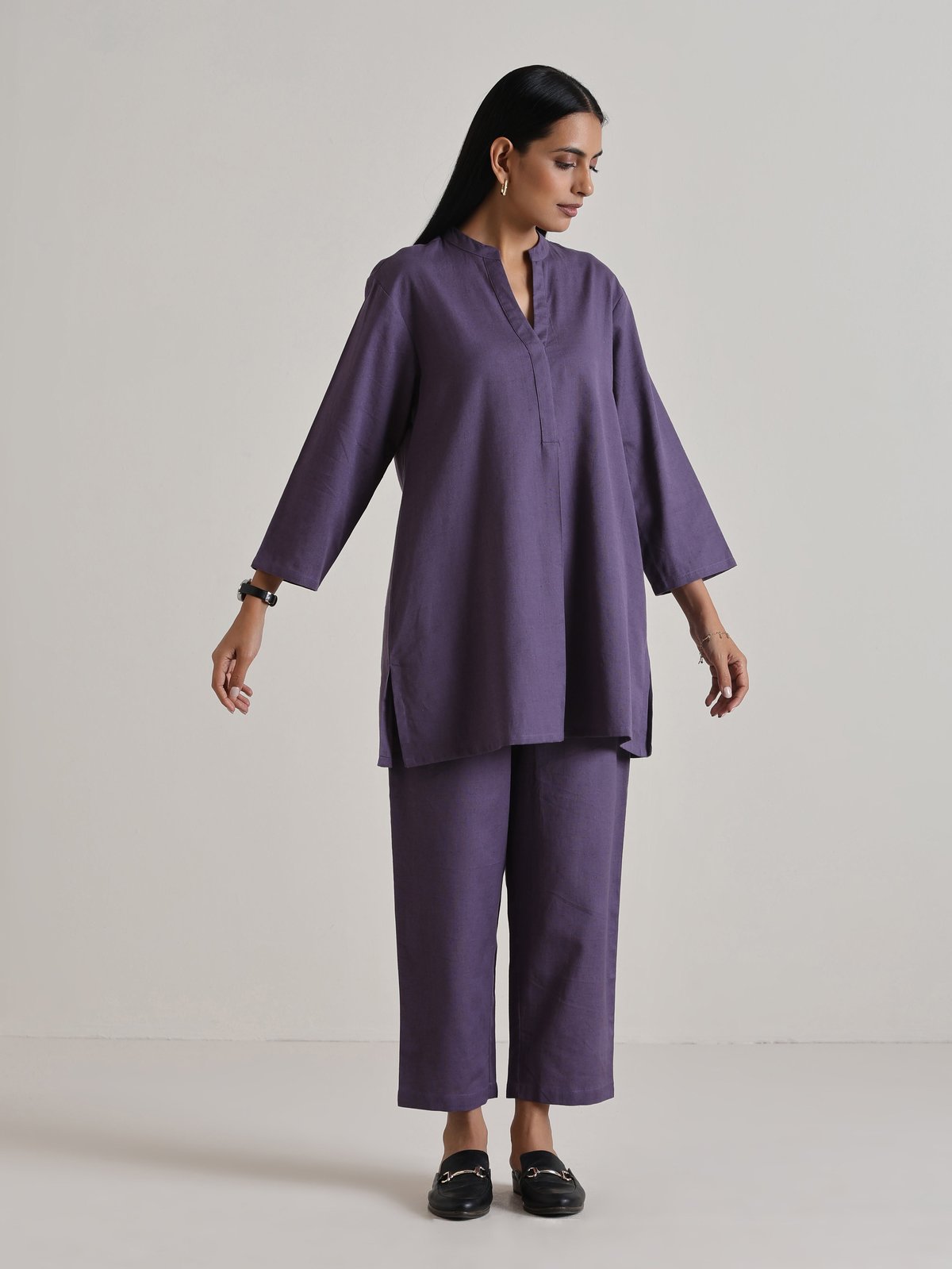 Plum Purple Relaxed Fit Co-ord Set with Straight Pants