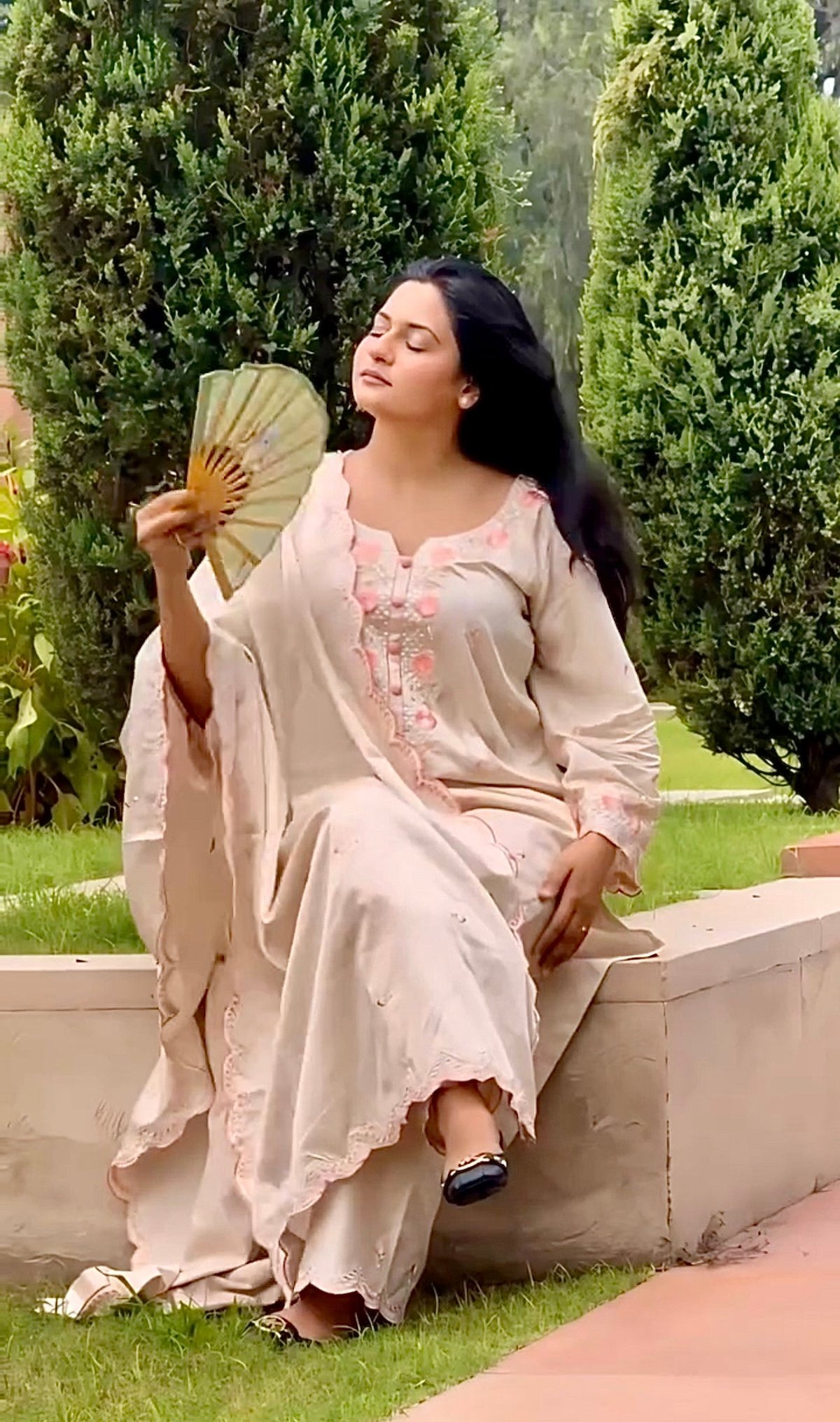Beige Cotton Embroidered Straight Kurta Set with Dupatta