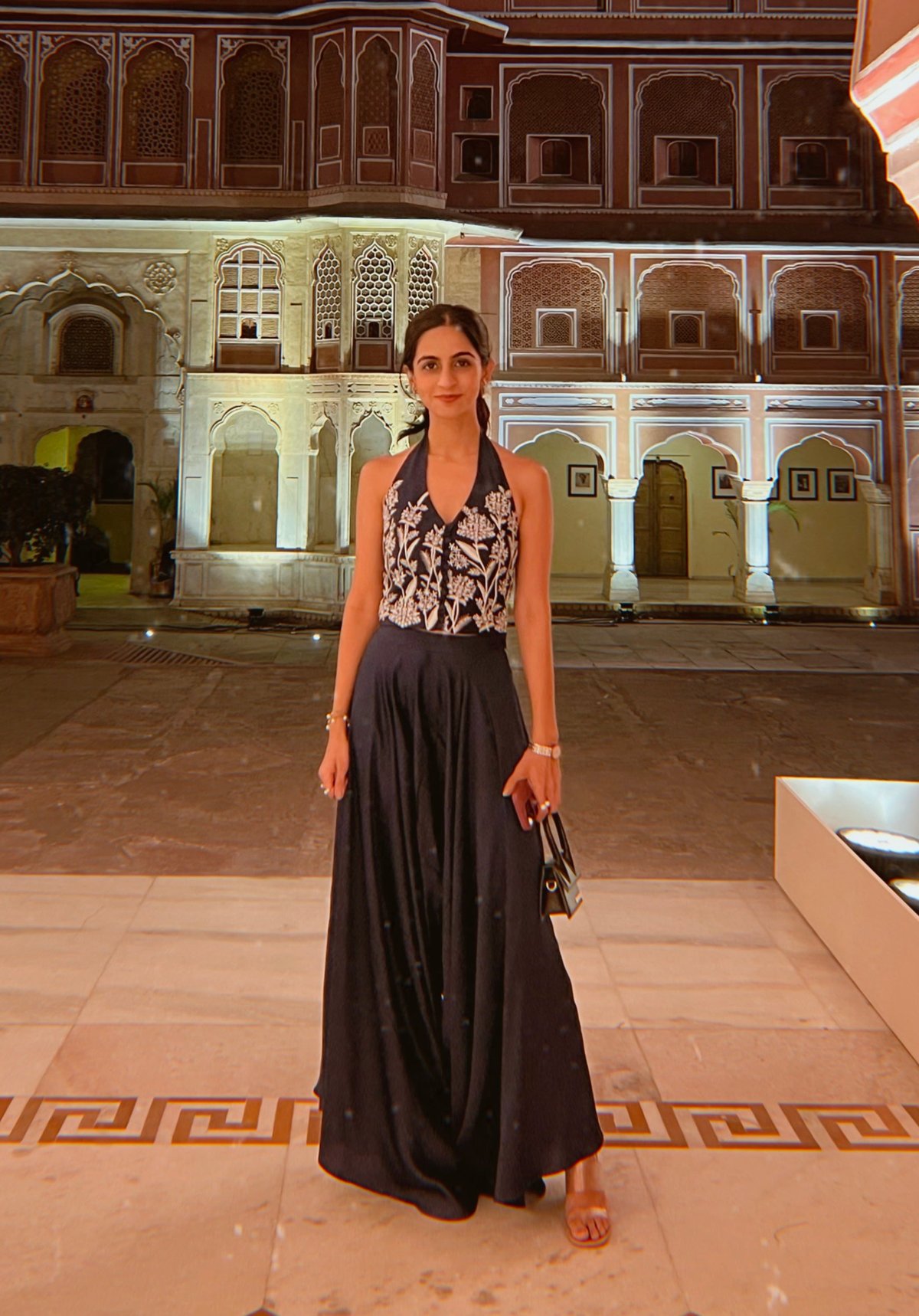 Navy Blue Embroidered Halter Top Co-ord Set