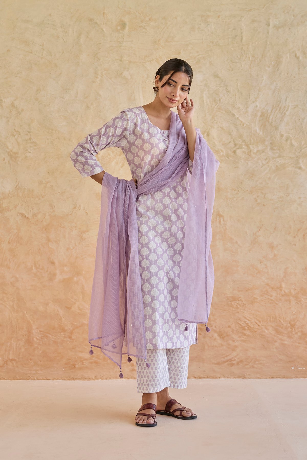 Cotton Gud Buti Print Kurta Set in Purple