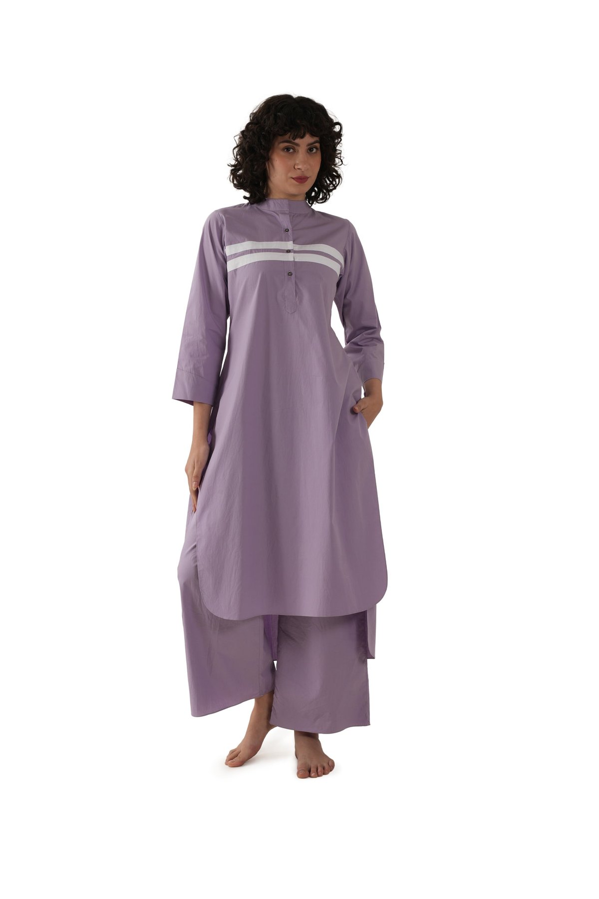 Lavender Poplin Kurta and Wide-Leg Pants Co-ord Set