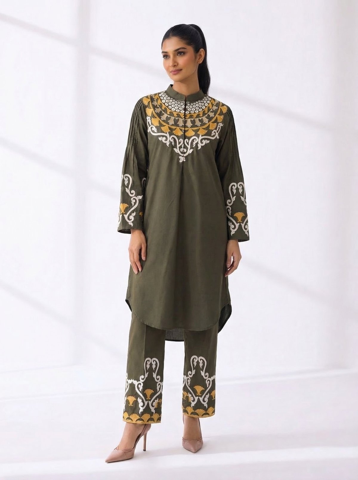 Army Green Kurta and Pant Co-ord Set