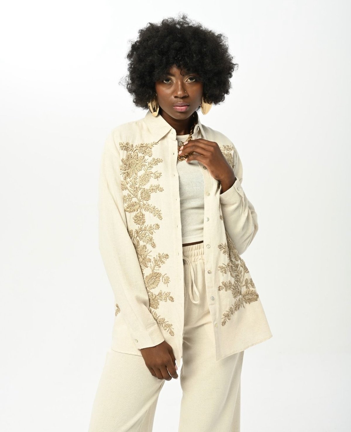 Beige Forest Embroidered Shirt