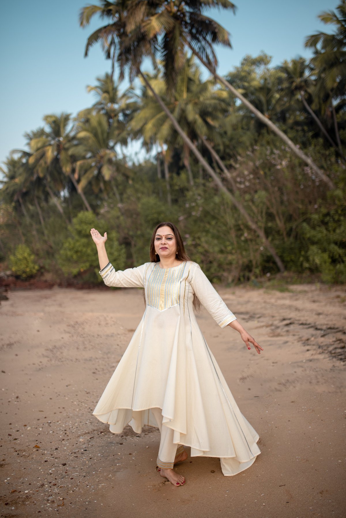 Ivory Organic Cotton Anarkali Kurta Set with Gota Work