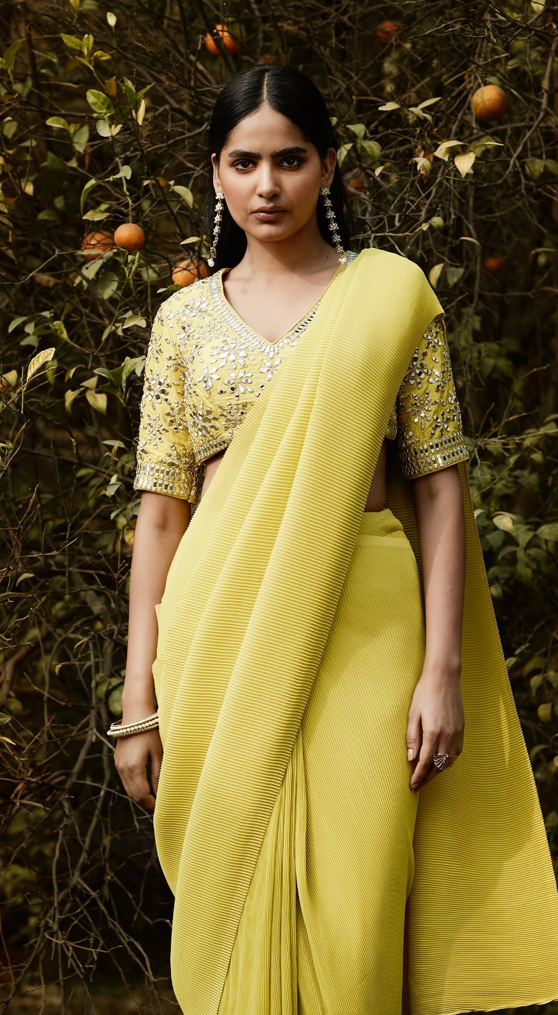 Lime Embellished Drape Saree