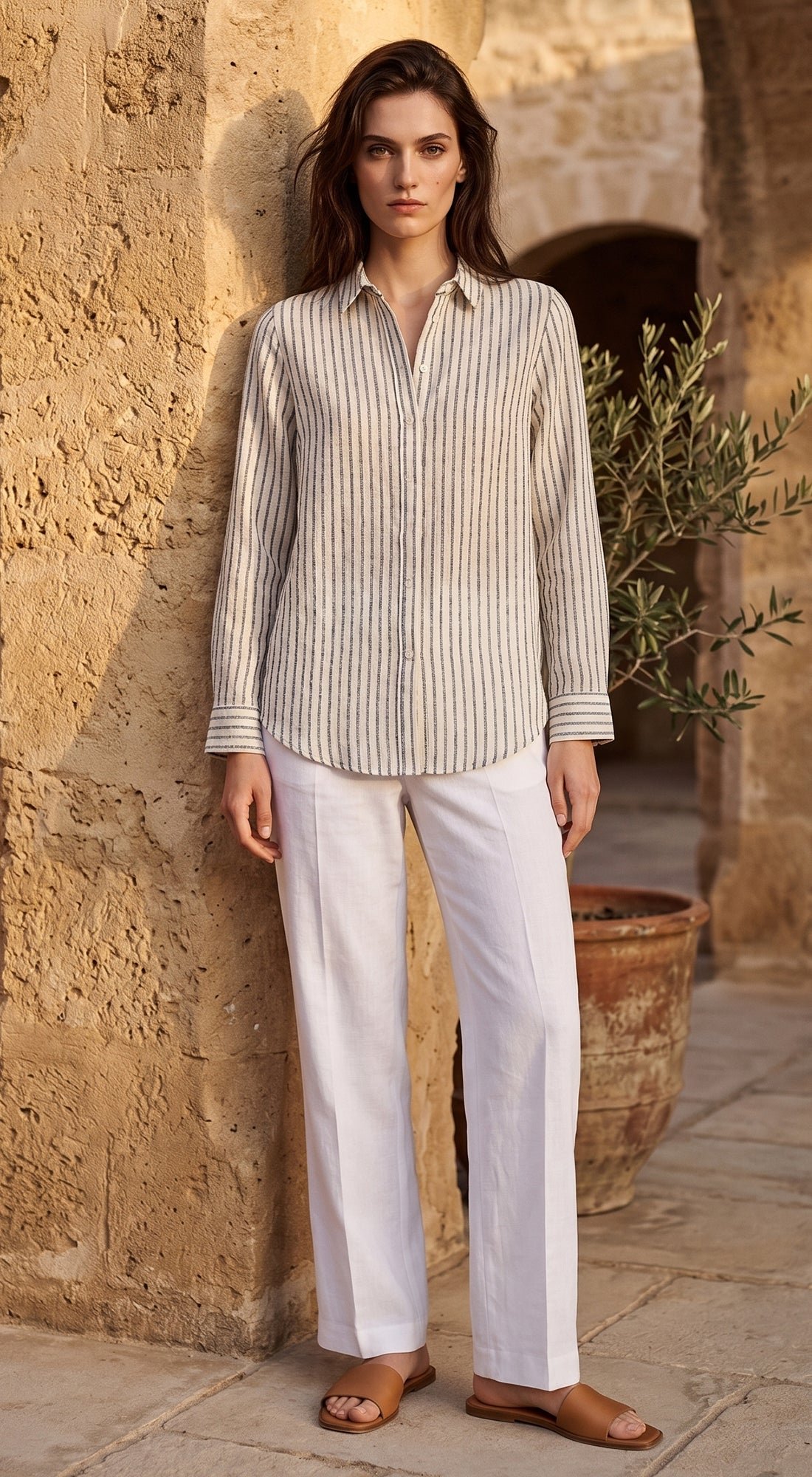Blue Linen Stripes Shirt