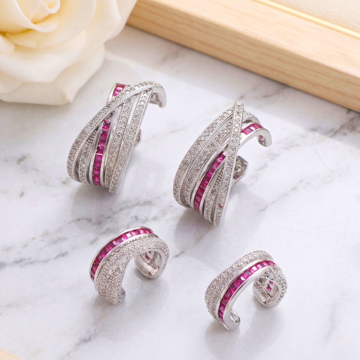 Modern Ruby Earring with Matching Cuff Set, Kiana