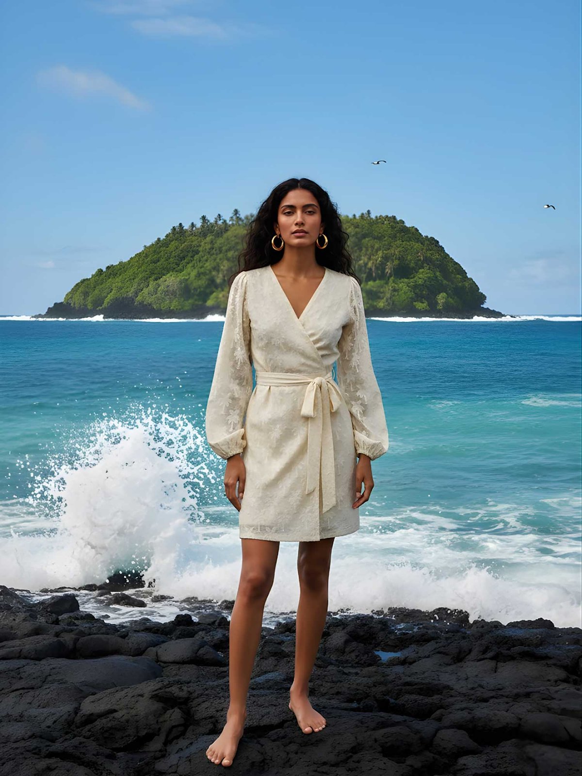 Palm Crochet Wrap Dress
