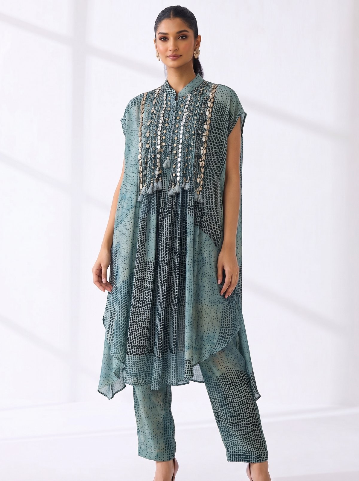 Embellished Dot Kaftan Grey