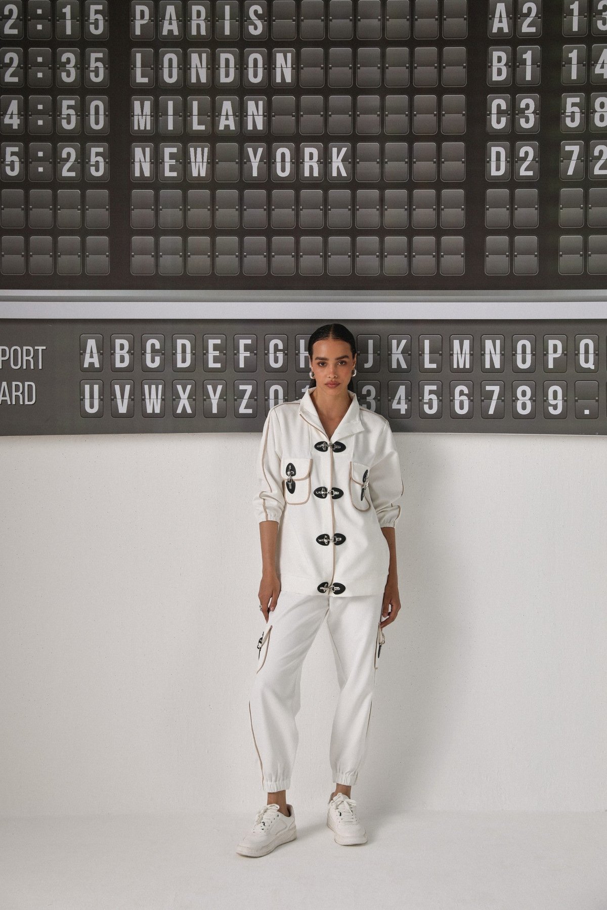 Off-White Crepe Co-ord Set with Buckle Hardware