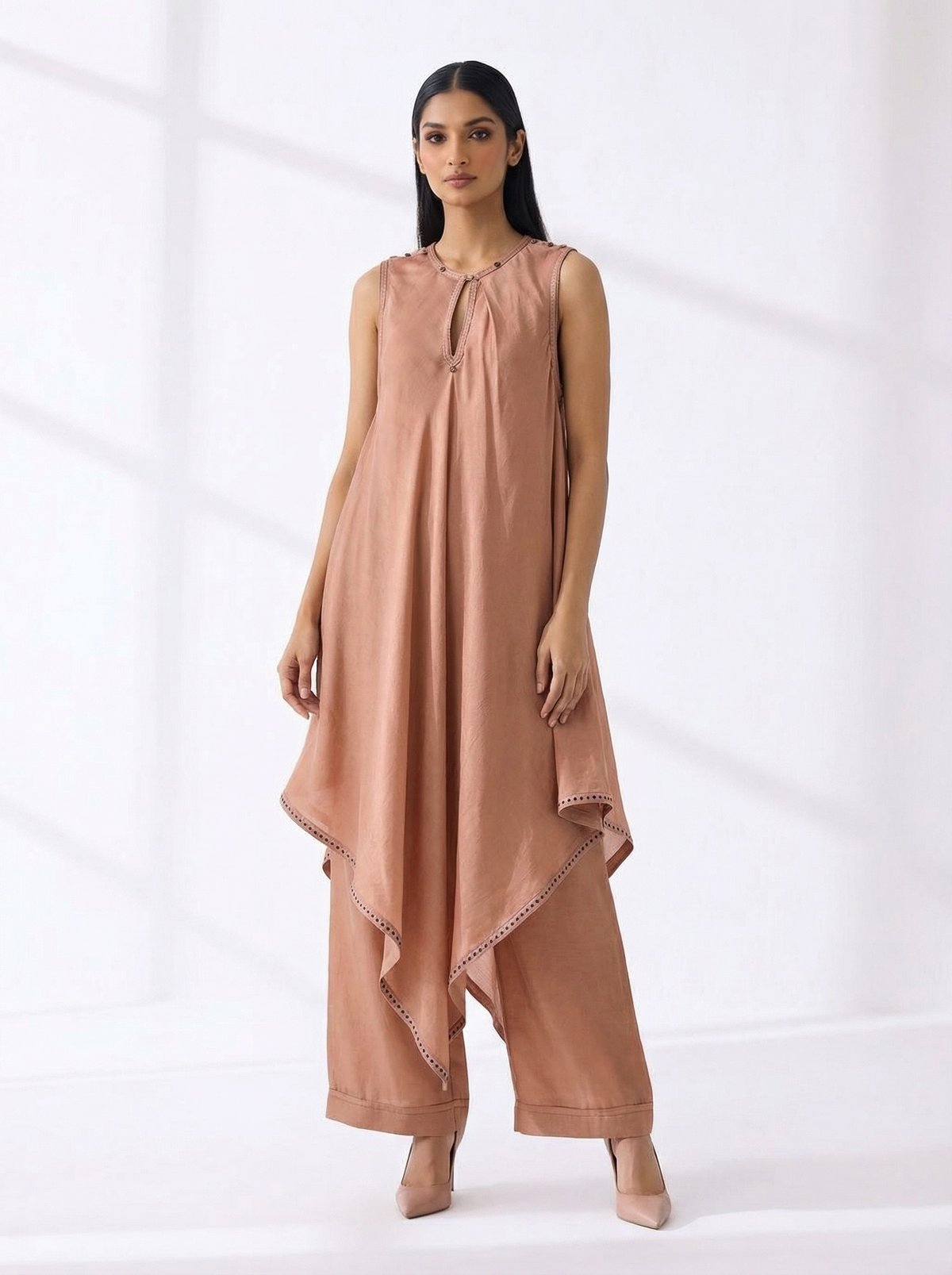 Dusty Pink Cotton Muslin Kurta and Pant Co-ord Set