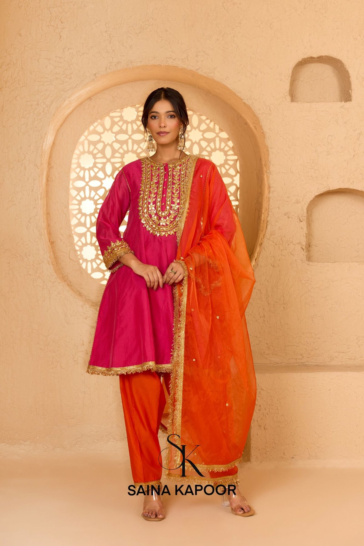 Fuchsia Cotton Chanderi Short Anarkali