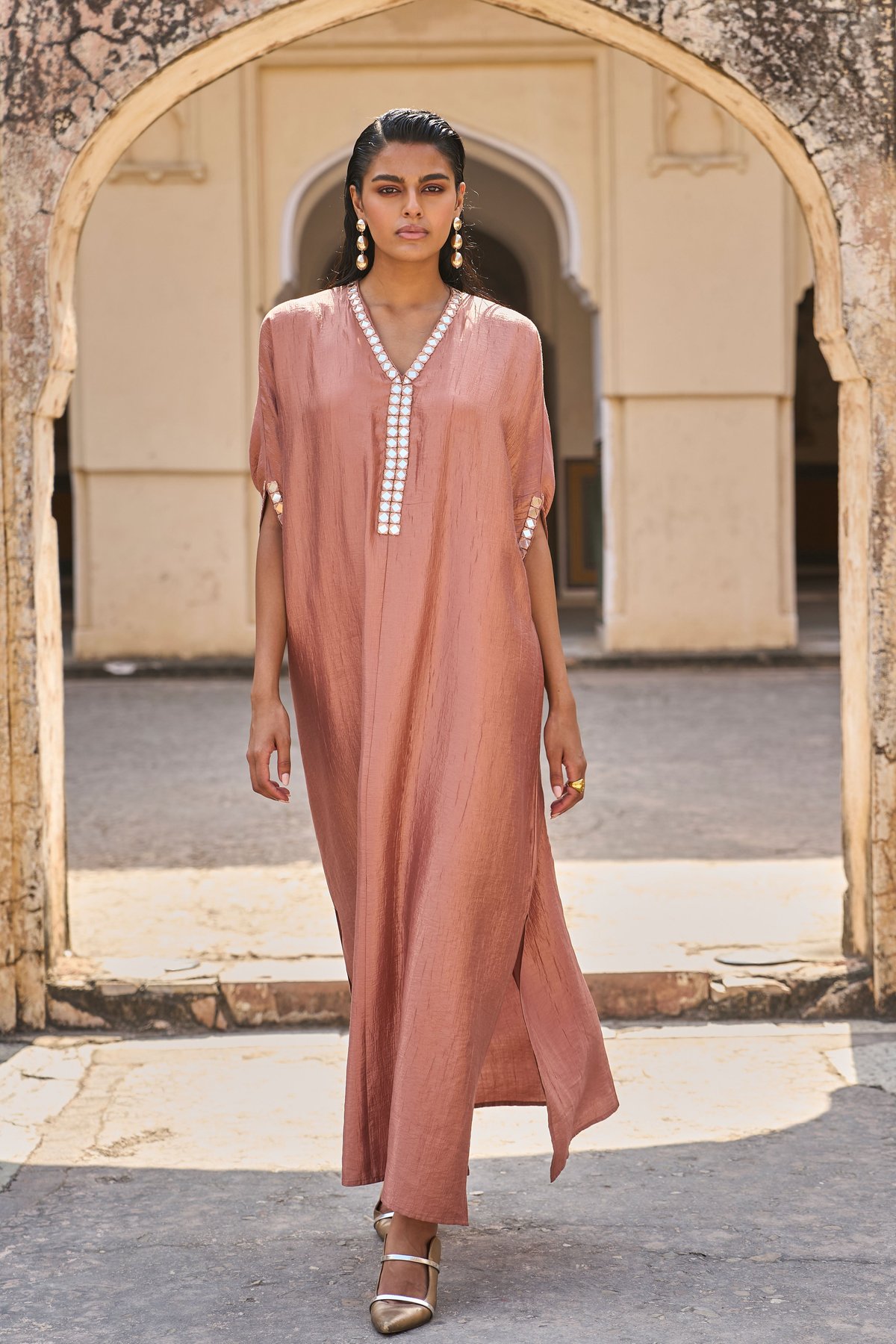 Rust Metallic Mirror-Work Maxi Kaftan