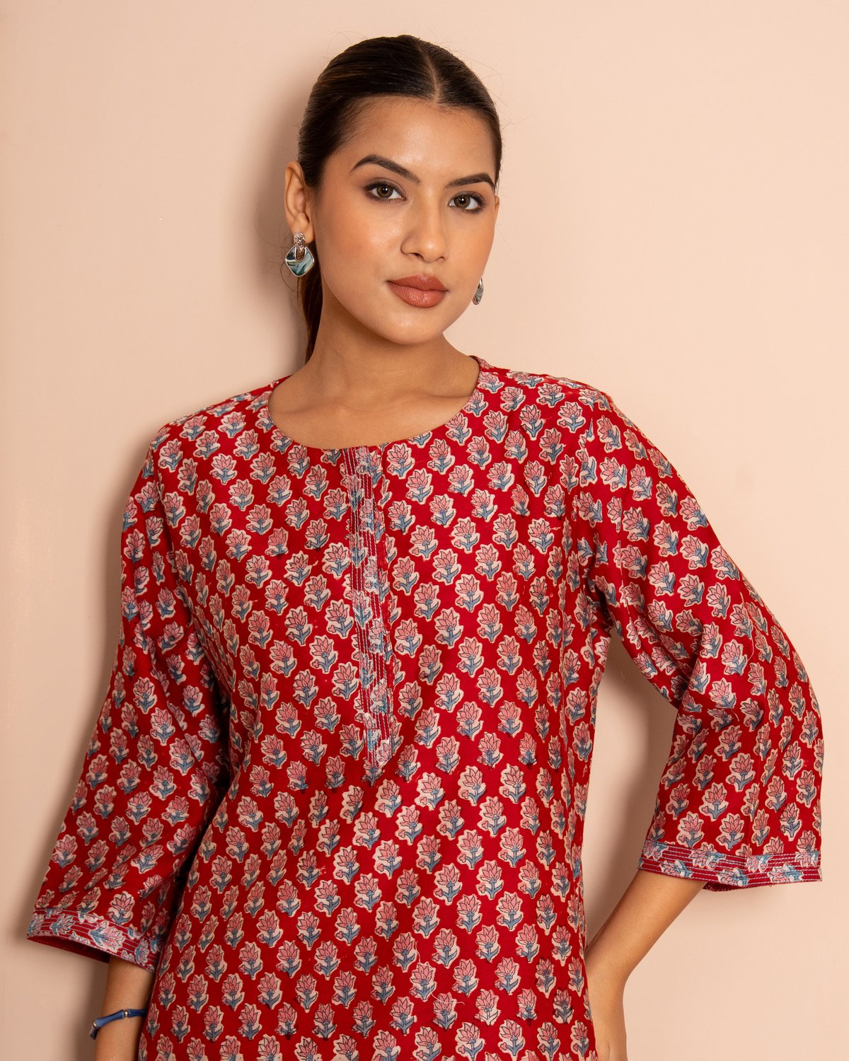 Cherry Ember Block Print Red Chanderi Kurta Set