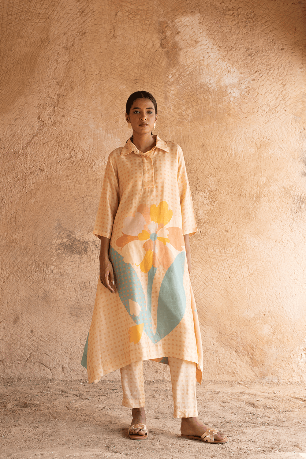 Print Minimal Tan Kurta Set