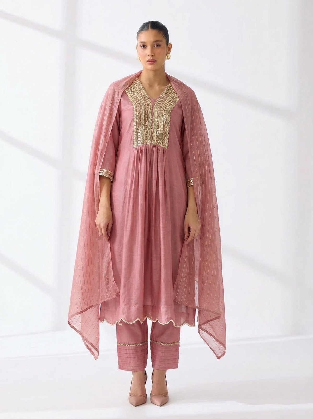 Dusty Pink Coin Work Kurta Pant Set
