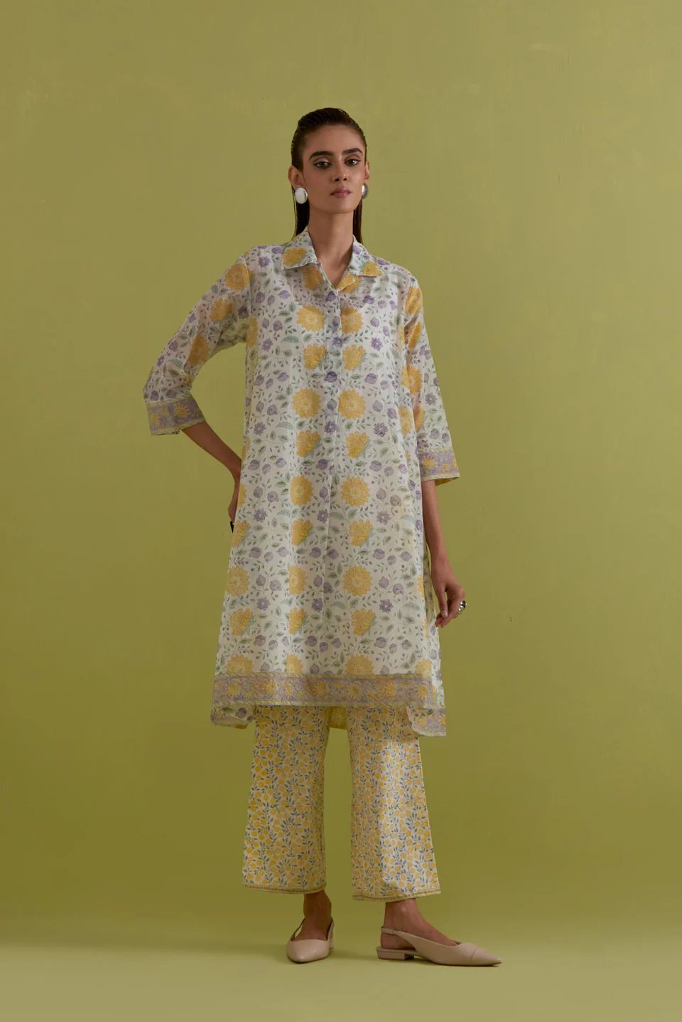 Off White Hand Block Printed Short Kurta Pant