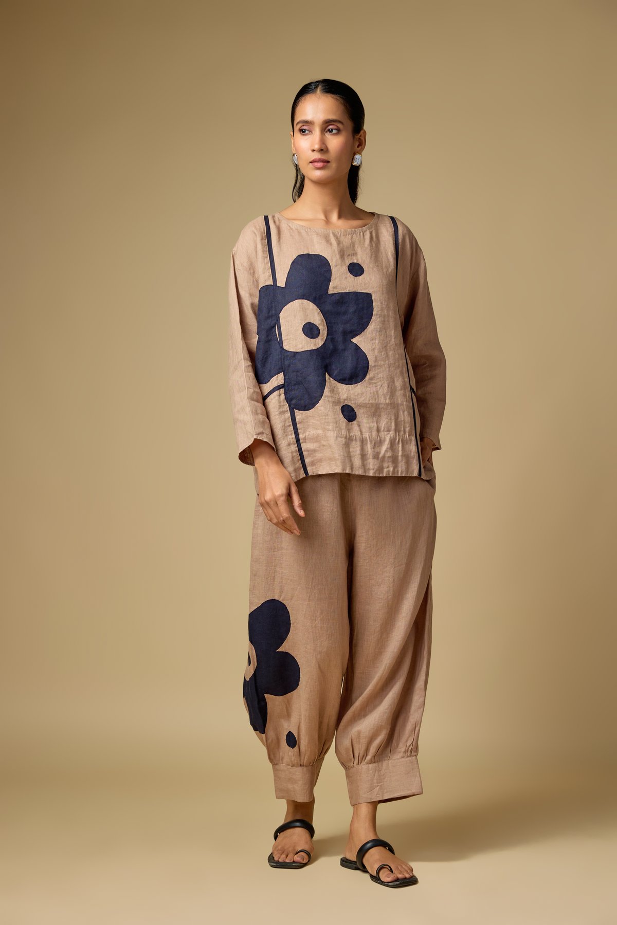 Khaki Linen Graphic Printed Co-ord Set
