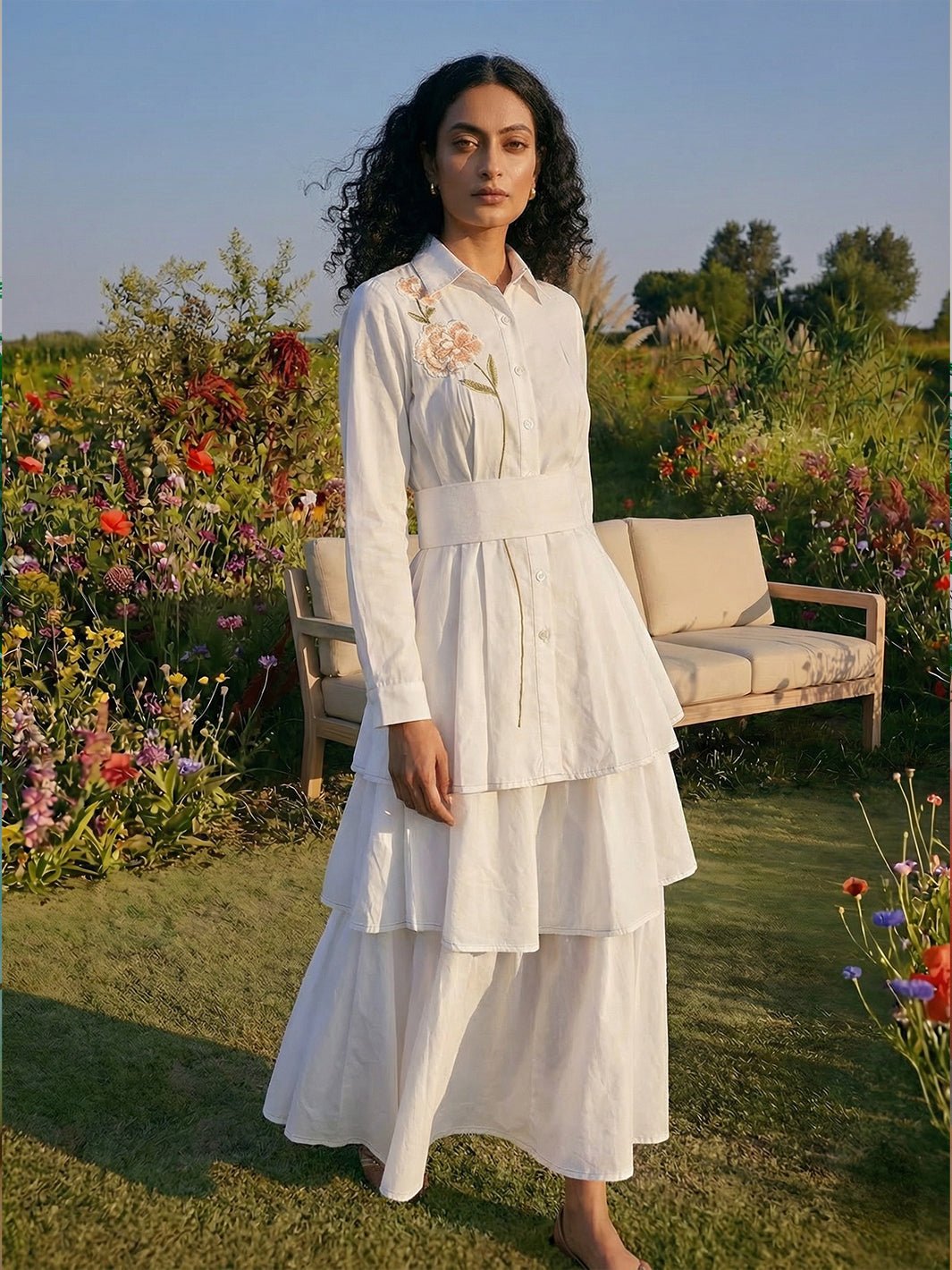 White Layered Wide-Leg Cotton Twill Pants