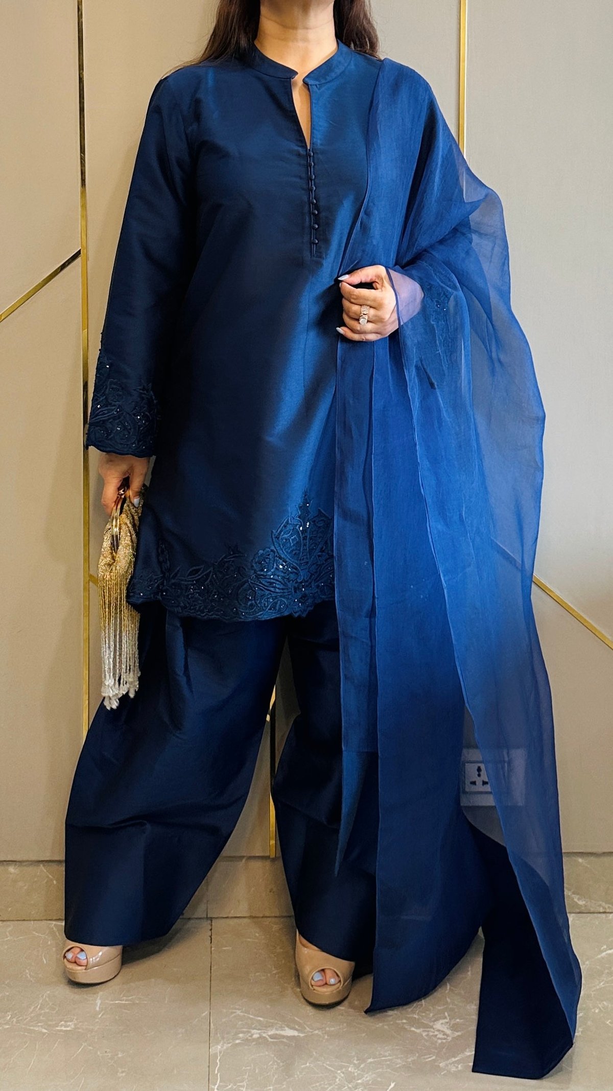 Navy Blue Rani Coord Set Without Dupatta