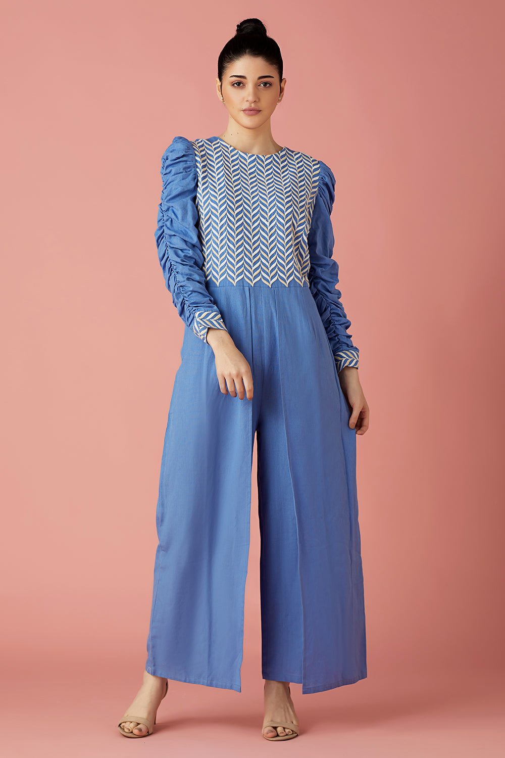Blue Hand Embroidered Jumpsuit