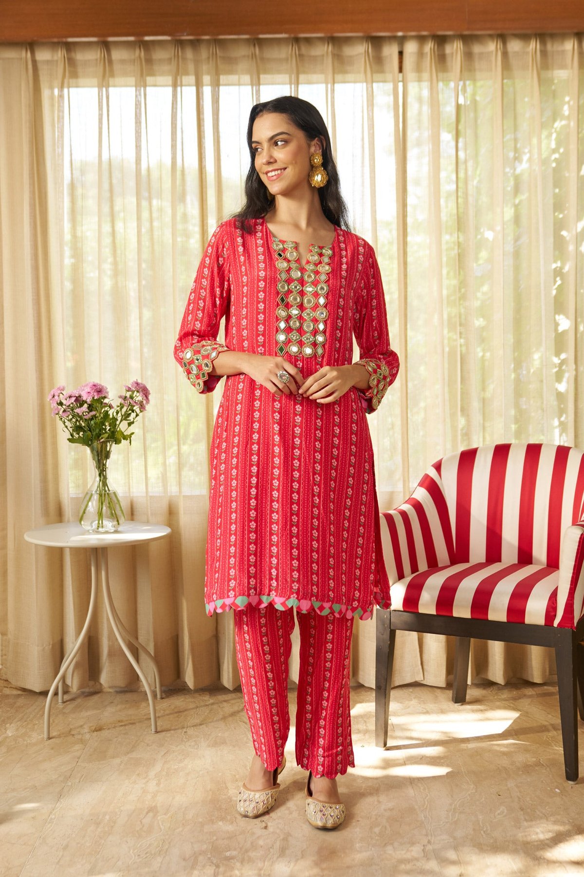 Scarlet Printed Mirror Work Kurta Set with Straight Pants