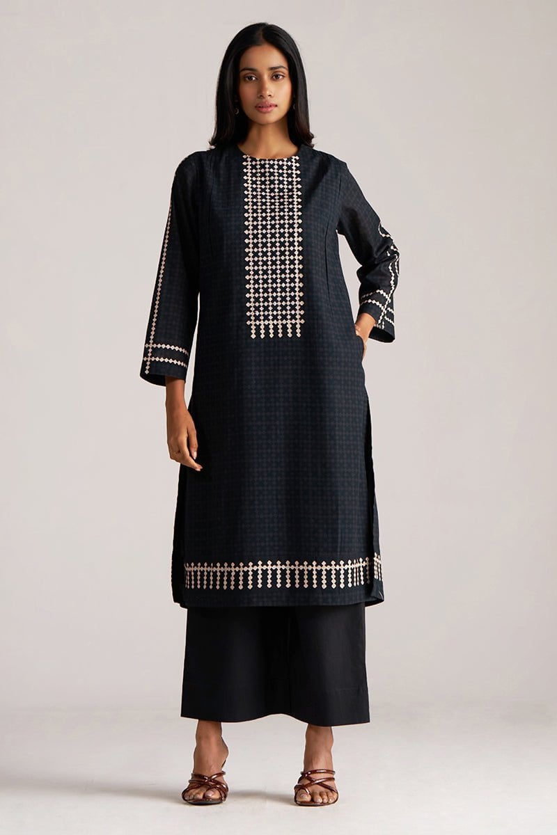Black/White Geometric Print Kurta Palazzo Co-ord Set