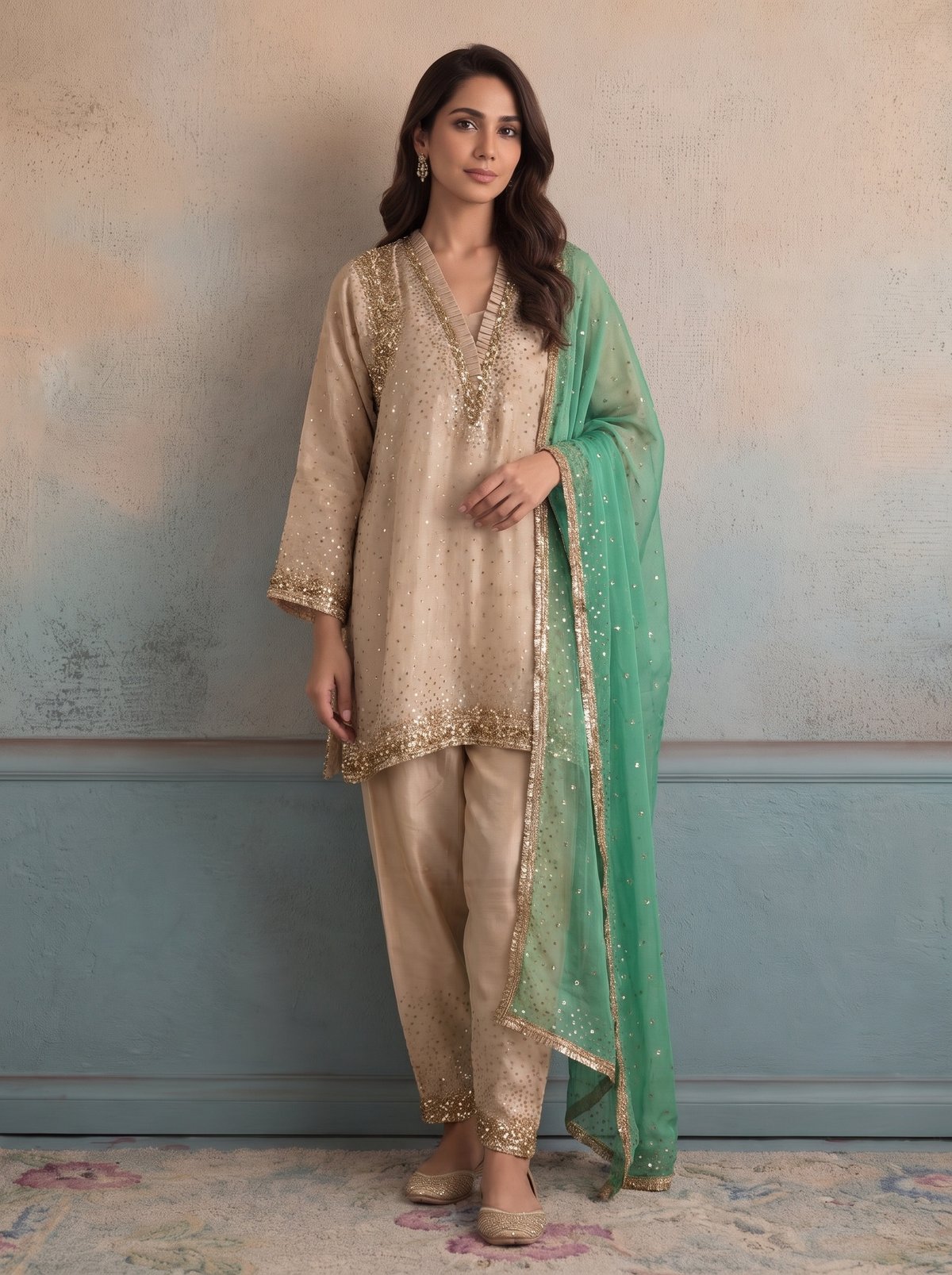 Cream Pearl Kurta Set