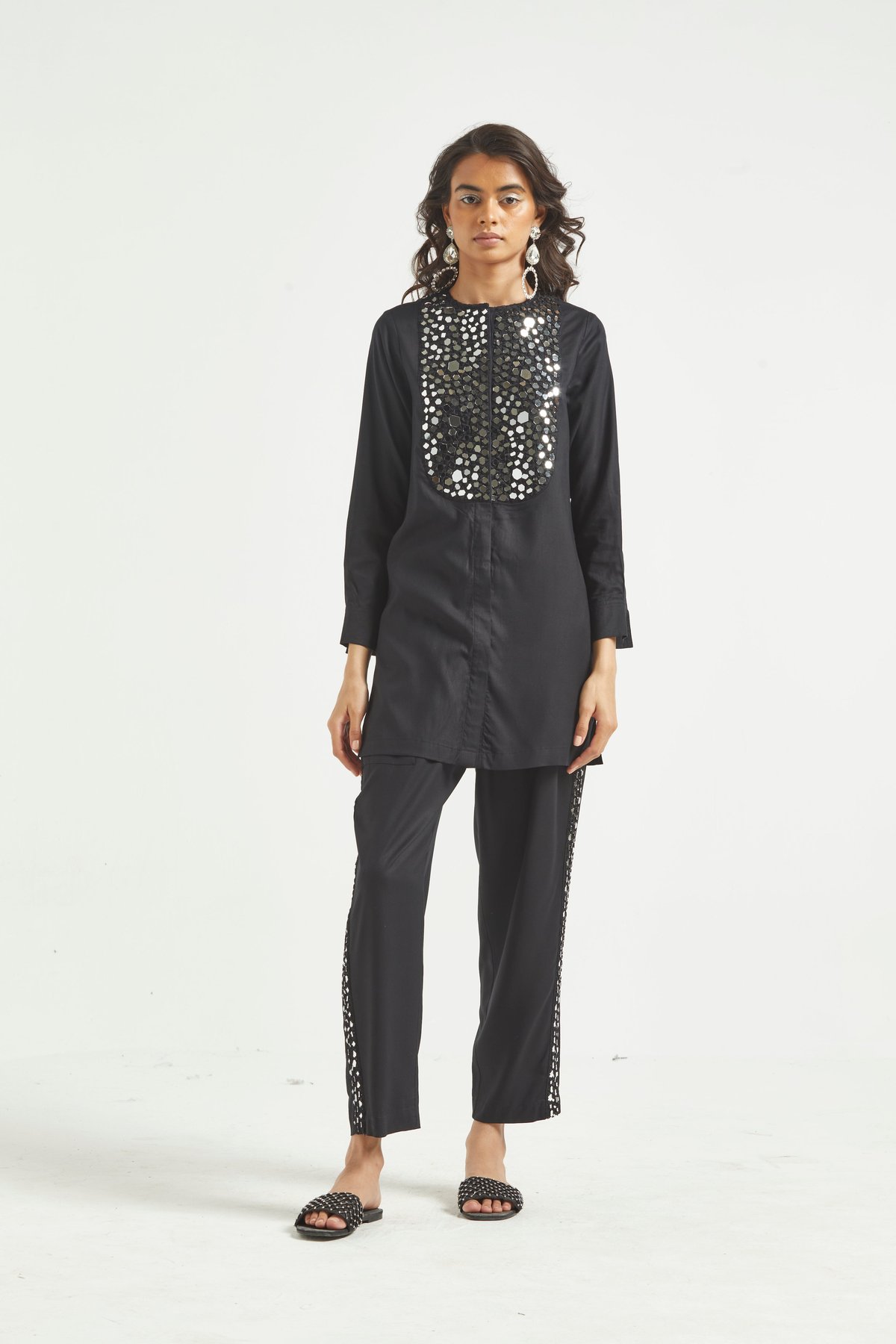 Black Mirror Work Side-Stripe Straight-Leg Trousers