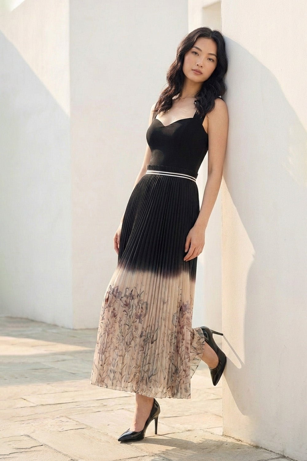 Black Ombré Pleated Skirt