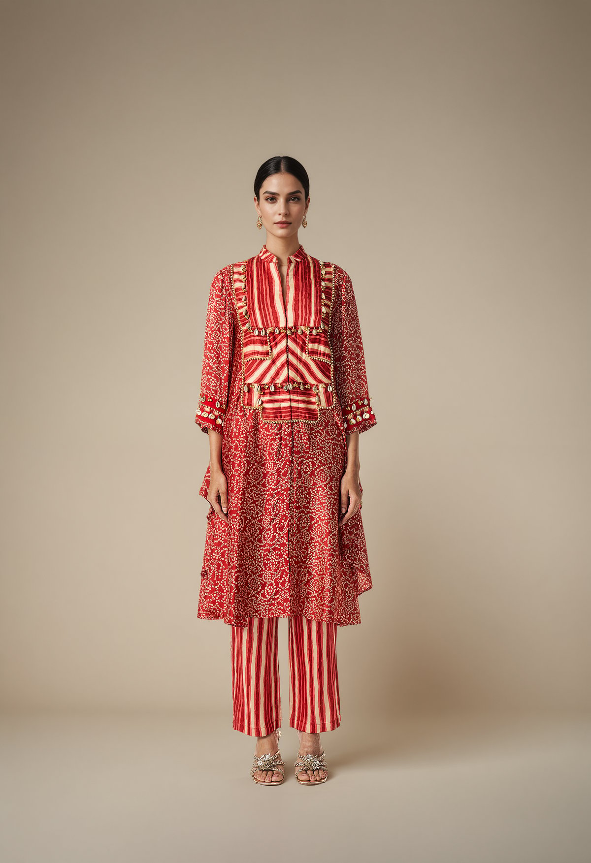 Maroon D-Cut Modal Satin Kurta with Embellished Trim