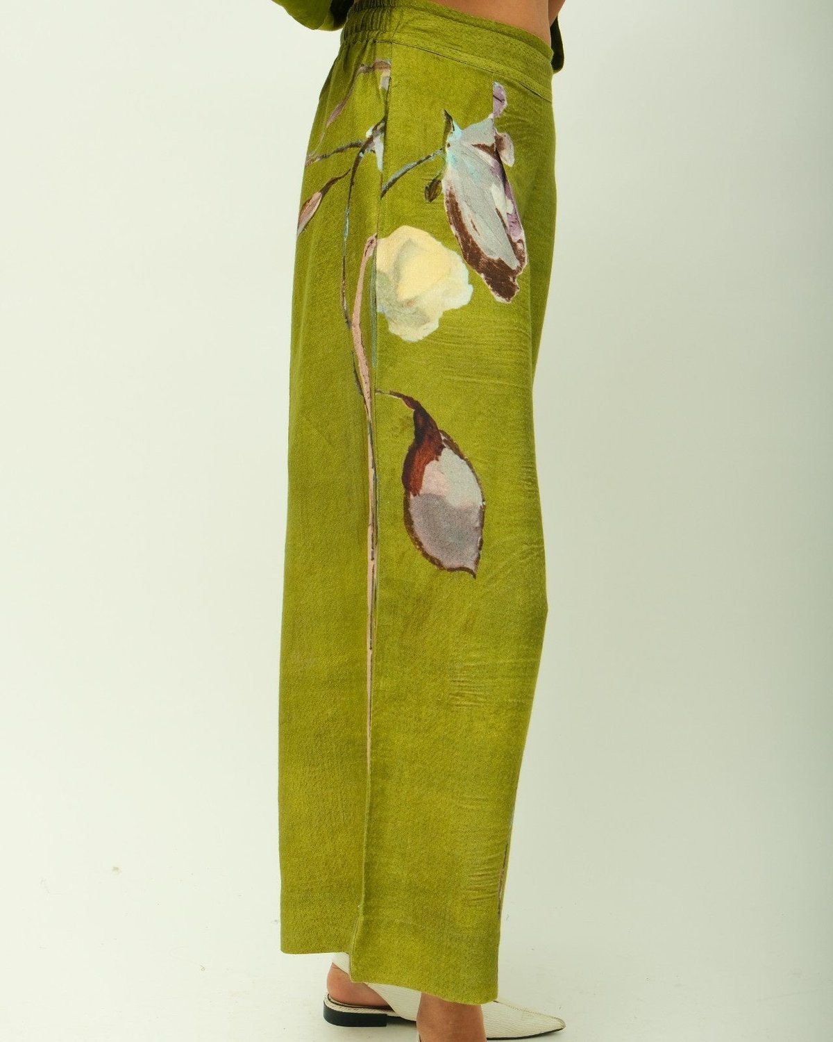 Olive Green Abstract Print Culottes with Drawstring Waist