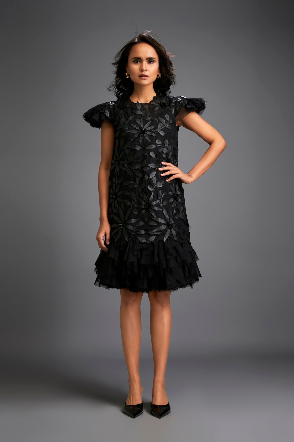 Short Floral Applique Dress