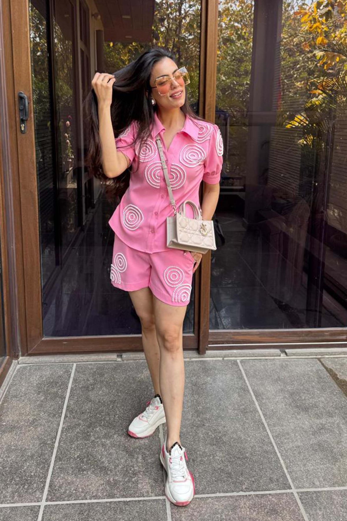 Pink Beaded Shirt and Shorts Co-ord Set