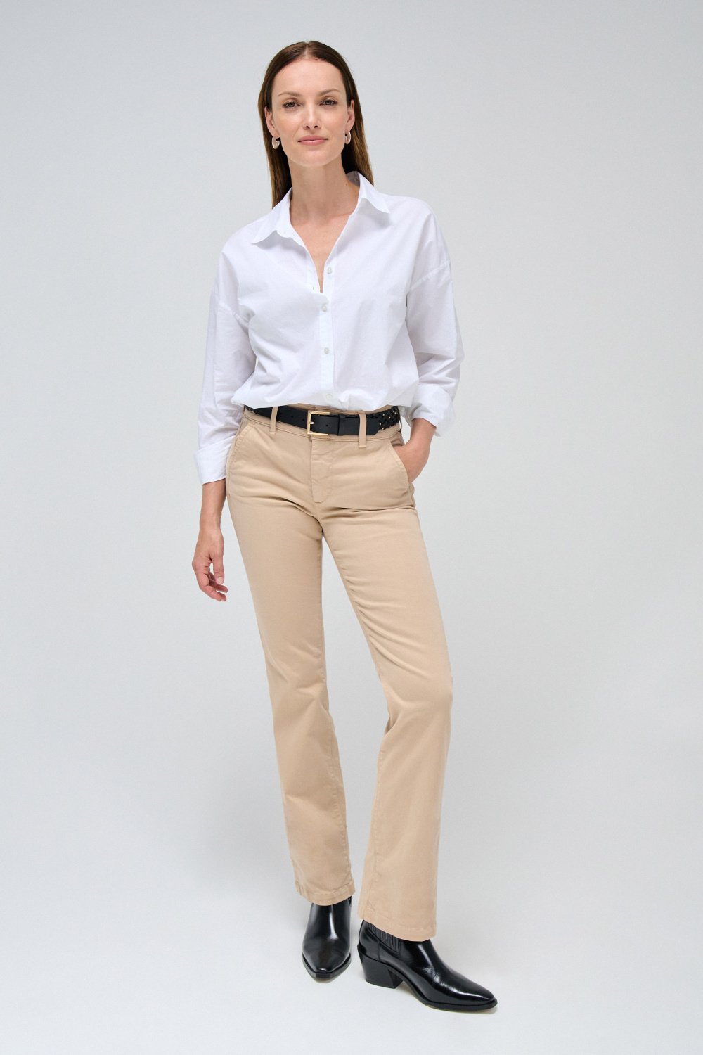 Dark Beige Mid-Rise Straight-Leg Chino Jeans