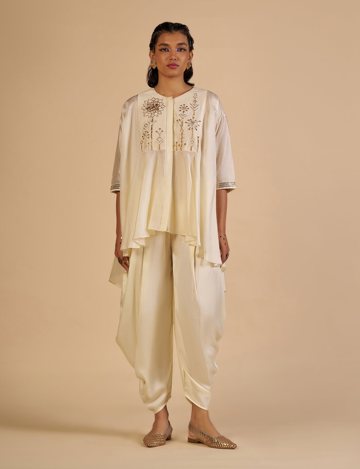 Off White Chanderi Dhoti Trousers