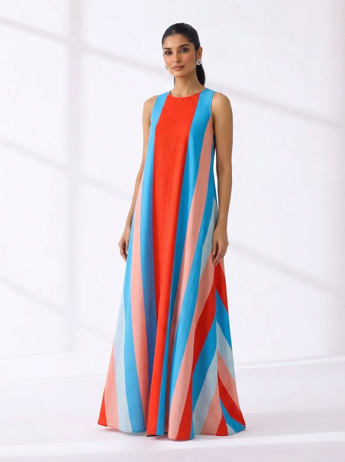 Multi-Colour Striped A-Line Maxi Dress