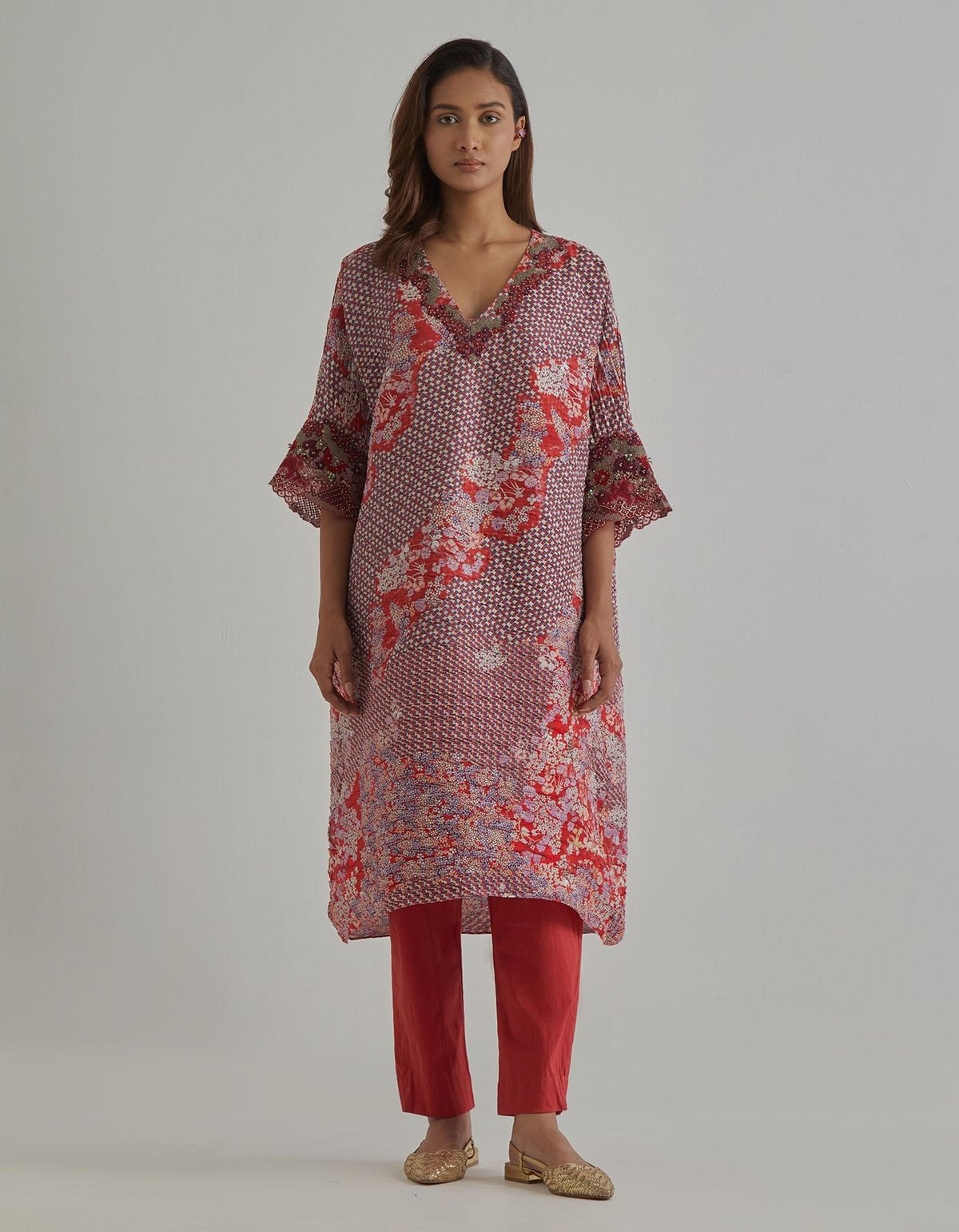 Red Printed Kurta Set