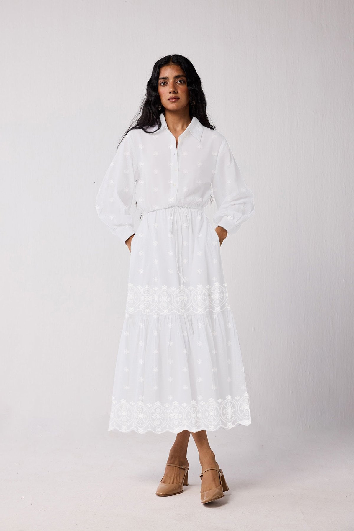 Embroidered Flowy Maxi Tiered Dress